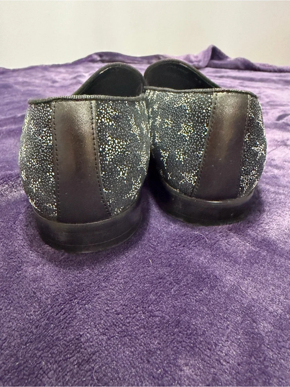 Badgley Mischka Midnight Blue Slip-On Loafers with Silver Star Pattern